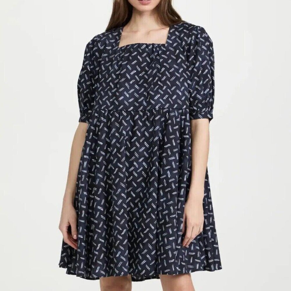 Merlette Eemnes Print Mini Dress Puff Sleeve Gathered Cotton Resort M New 259833